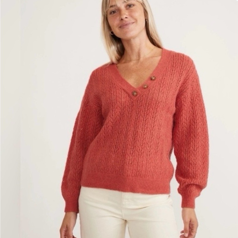 Women’s Marine Layer Evelyn Alpace Wool Blend Sweater Coral Long Sleeve Size S